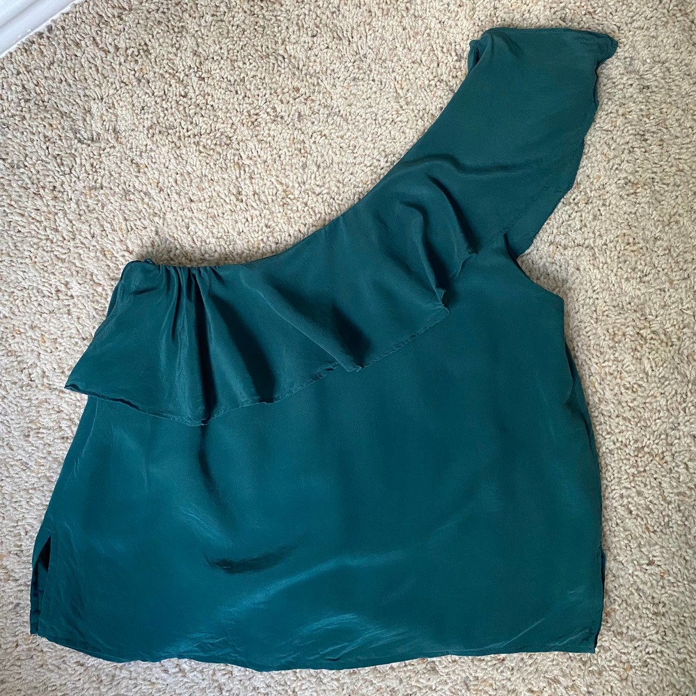 Maeve One-Shoulder Ruffle Top in Dark Blue/Green - Picture 10 of 10